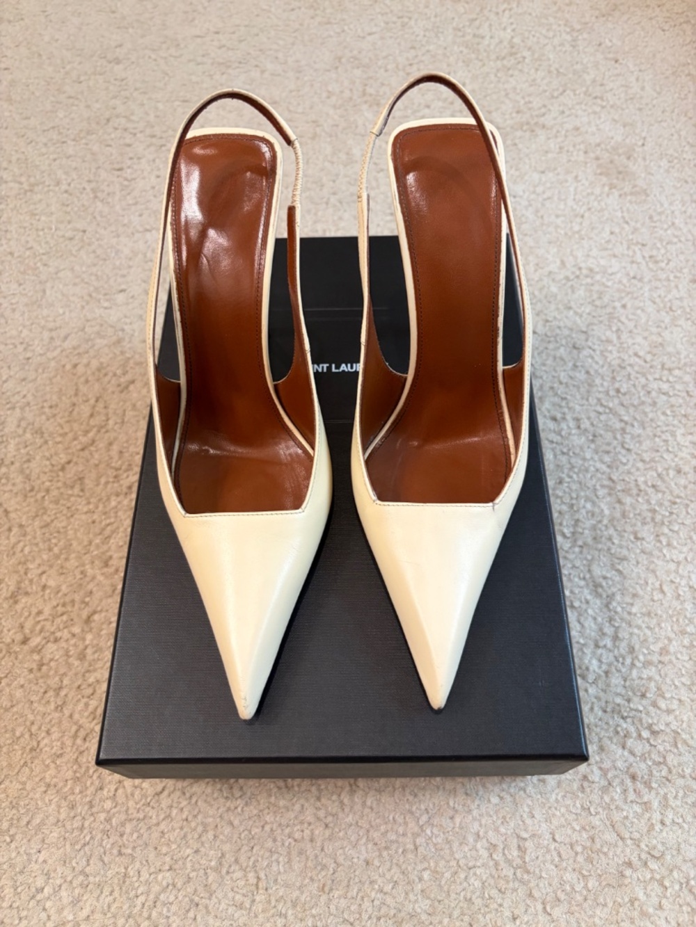 Saint Laurent YSL Paloma Cream High Heel Sandals, Slingback - Picture 2 of 13